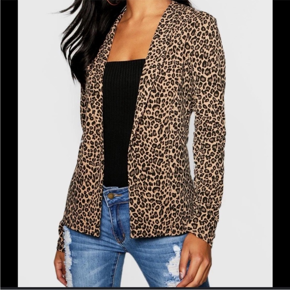 Boohoo Leopard Print Blazer Cardigan